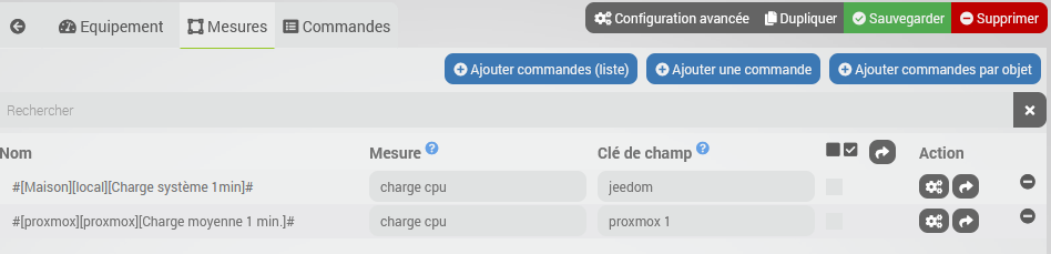 Config commandes