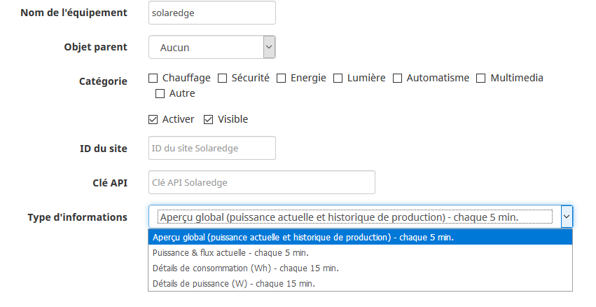 Configuration équipement